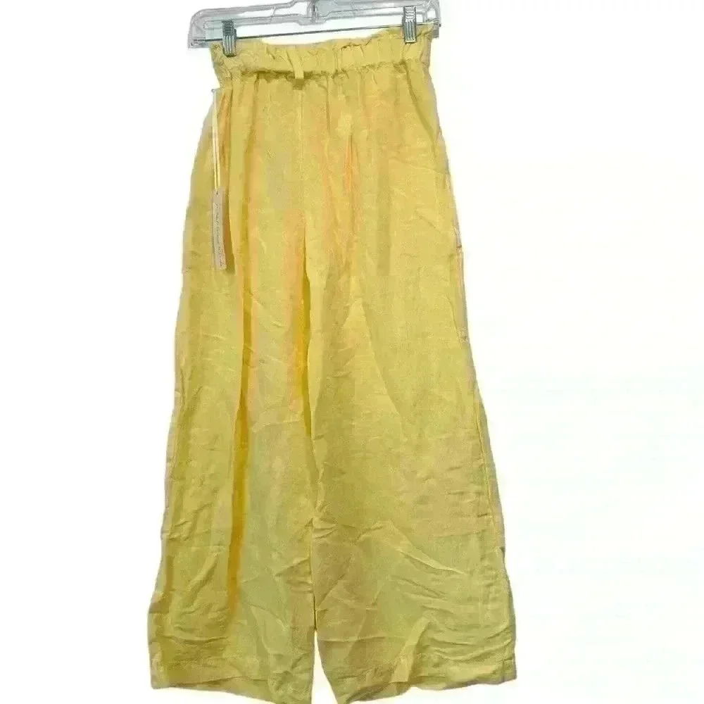 NWT YF&B WIDE LEG CROPPED LINEN PANT WITH FRONT POCKETS SIZE XS